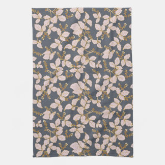 Botanical Leaves with Blossoms and Berries Kitchen Towel