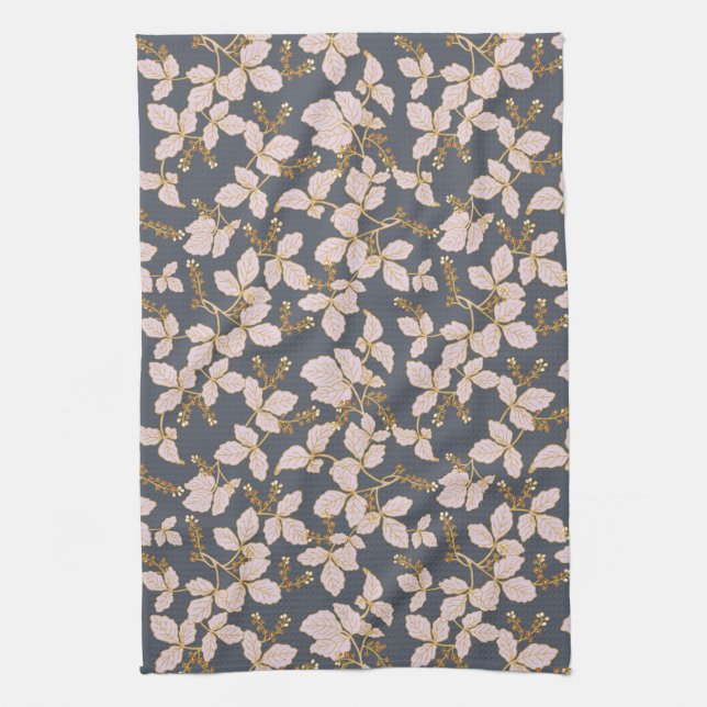 Botanical Leaves with Blossoms and Berries Kitchen Towel (Vertical)