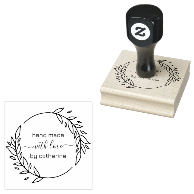 Botanical Leaves Wreath Custom Typography Rubber Stamp (Stamped)