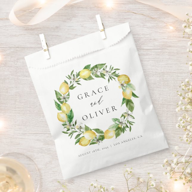 Botanical Lemon and Greenery Thank You Wedding Favour Bag (Clipped)