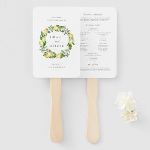 Botanical Lemon and Greenery Wedding Program Hand Fan
