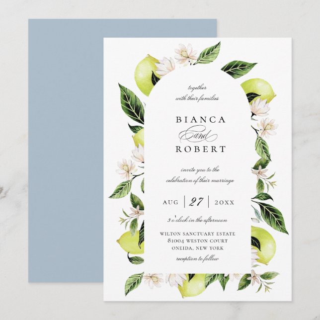 Botanical Lemon Arch Frame Wedding Invitation (Front/Back)