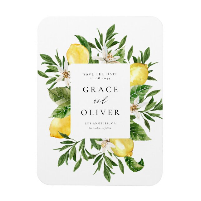 Botanical Lemon Blossoms Frame Save the Date Magnet (Vertical)