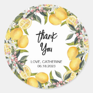 Botanical Lemon Garden Summer Thank You Classic Round Sticker