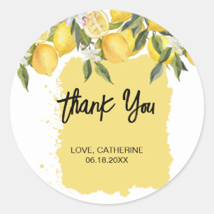 Botanical Lemon Summer Thank You Classic Round Sticker