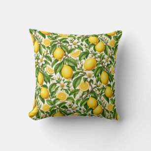 Botanical Lemons and White Blossoms Throw Pillow