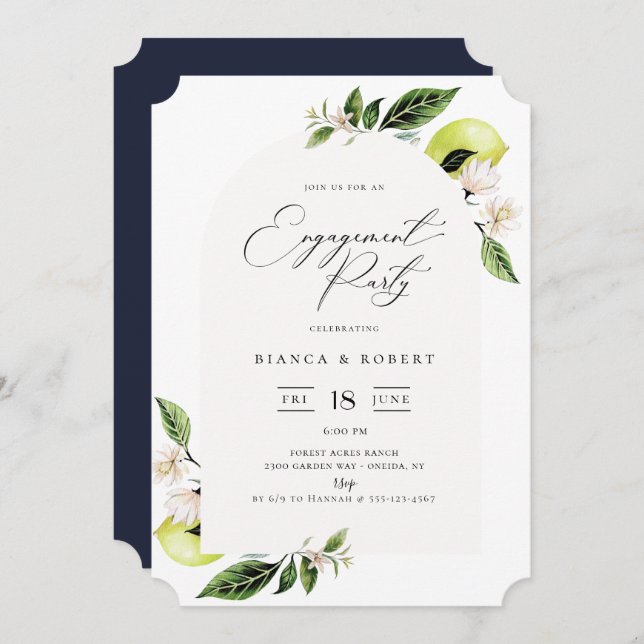 Botanical Lemons Arch Frame Engagement Party Invit Invitation (Front/Back)