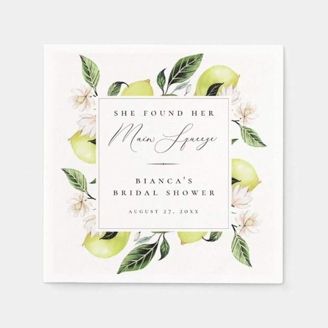 Botanical Lemons Main Squeeze Bridal Shower Napkin (Front)
