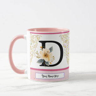 Botanical Letter D Mug – Soft Floral Initial with