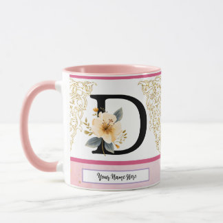 Botanical Letter D Mug – Soft Floral Initial with