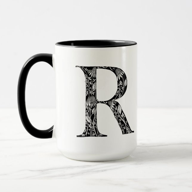 Botanical Letter R Mug, Art by Elizabeth Sampson Mug (Left)