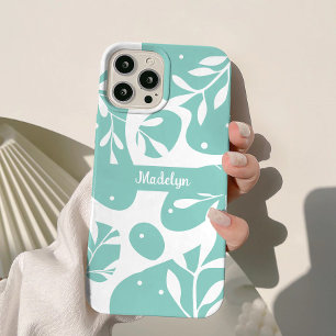Botanical Light Blue Personalized Floral Case-Mate iPhone 14 Case