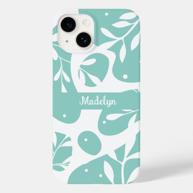 Botanical Light Blue Personalized Floral Case-Mate iPhone Case (Back)