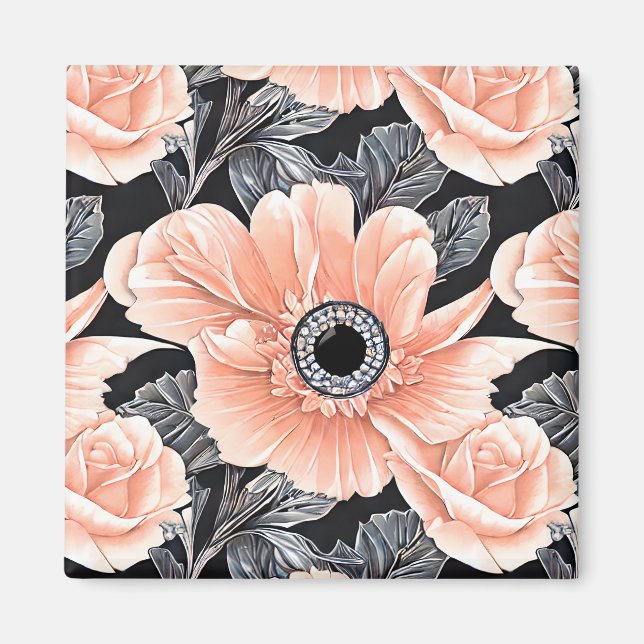 Botanical Light Peach Floral Pattern  Magnet (Front)