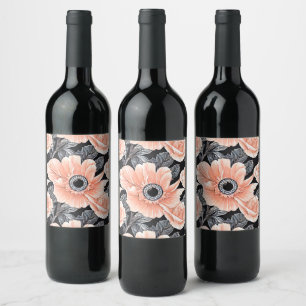 Botanical Light Peach Floral Pattern Wine Label