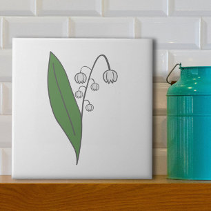 Botanical Lily of the Valley Pastel Flower White Tile