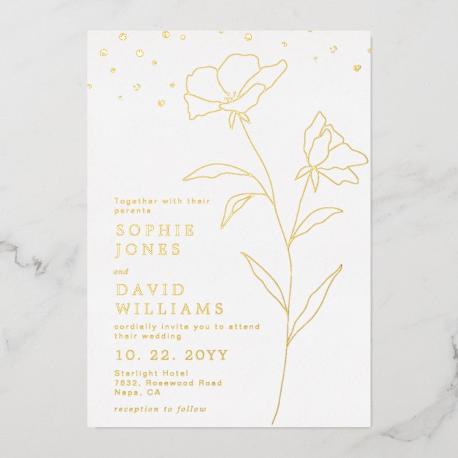 Botanical Line Art Flower Elegant Wedding Real  (Front)