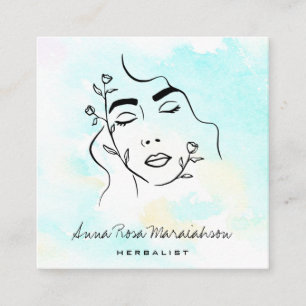 *~* Botanical Line Art Goddess QR Greenery  Square Business Card
