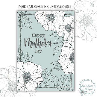 Botanical Line Art "Happy Mother’s Day" on Aqua Card