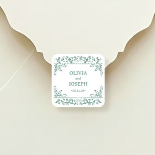 Botanical Line Art Sage Green Wedding Square Sticker