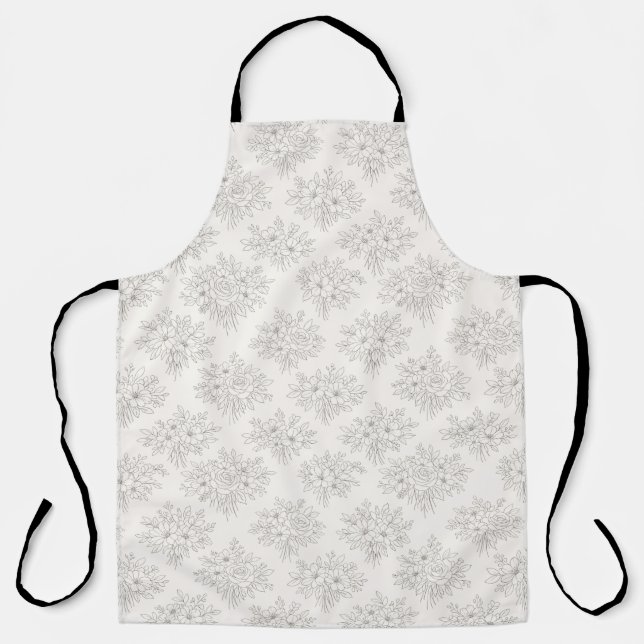 Botanical Line Bouquet Pattern Apron (Front)
