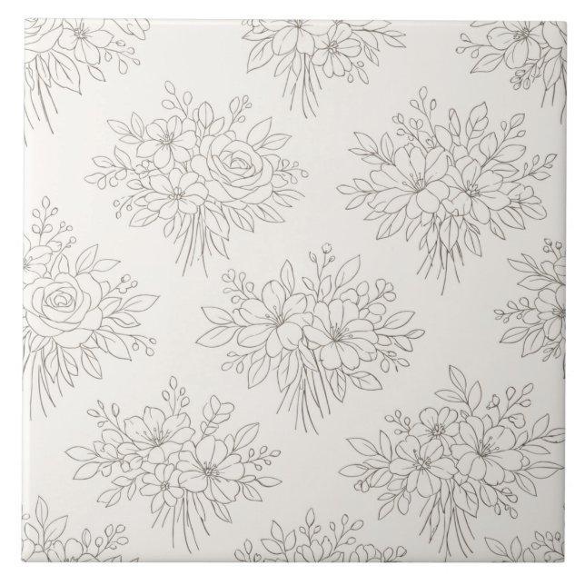 Botanical Line Bouquet Pattern Tile (Front)