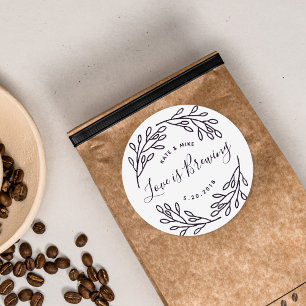 Botanical Love is Brewing Wedding Coffee Favour Classic Round Sticker