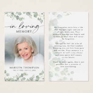 Botanical Loving Memory Photo Funeral Prayer Card