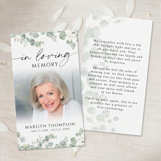 Botanical Loving Memory Photo Funeral Prayer Card (Creator Uploaded)