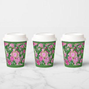 Botanical Luxe  Elegant Pink Green Floral  Paper Cups