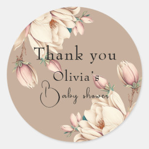 Botanical magnolia floral  classic round sticker