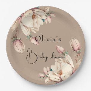 Botanical magnolia floral  paper plate