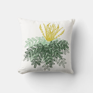 Botanical Mahonia Shrub Hand Drawn Throw Pillow