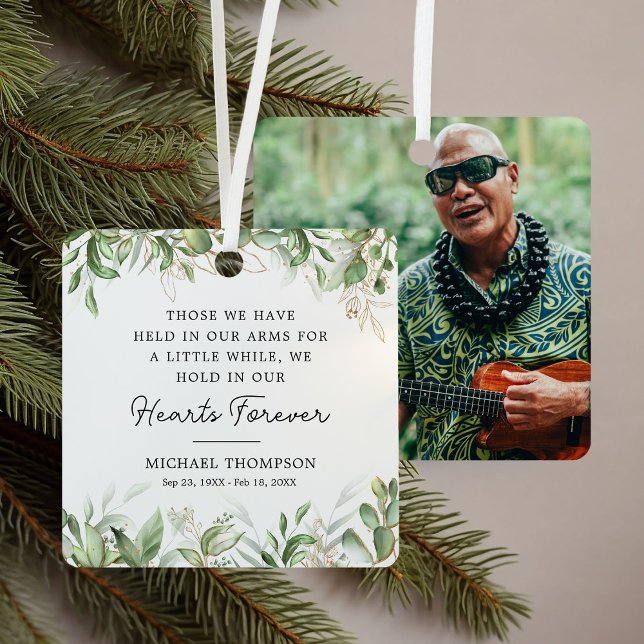 Botanical Memorial Photo Keepsake Metal Ornament (Creator Uploaded)