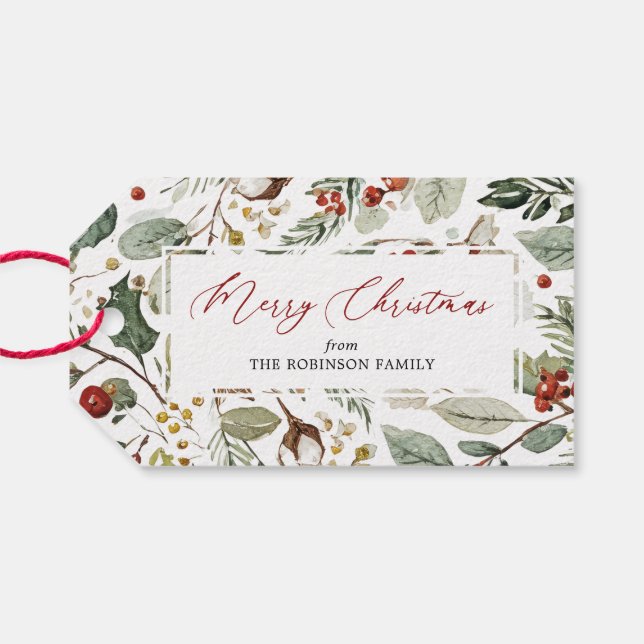 Botanical Merry Christmas Gift Tags (Back Horizontal)