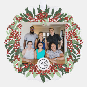 Botanical Merry Christmas Photo Logo Business Ornament Card