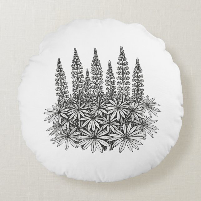 Botanical Minimalisst Lupine Round Pillow (Front)