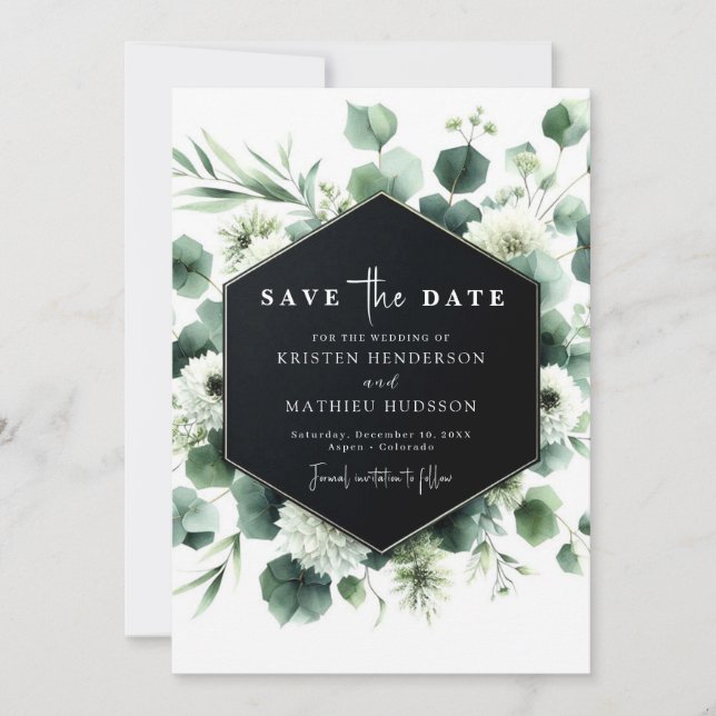 Botanical Minimalist Eucalyptus Digital Wedding Save The Date (Front)