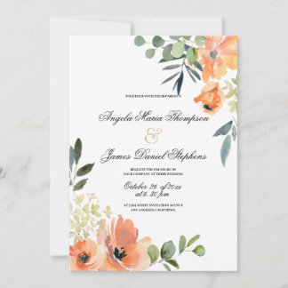 Botanical mint green coral pink floral wedding  invitation