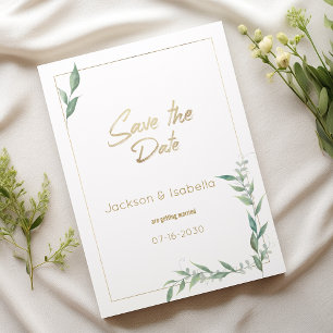 Botanical mint green gold greenery Save the Date Invitation
