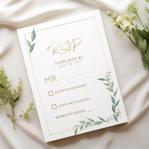 Botanical mint green gold greenery Wedding RSVP Invitation