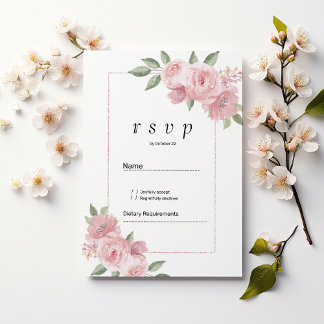Botanical mint green pastel pink floral RSVP Invitation