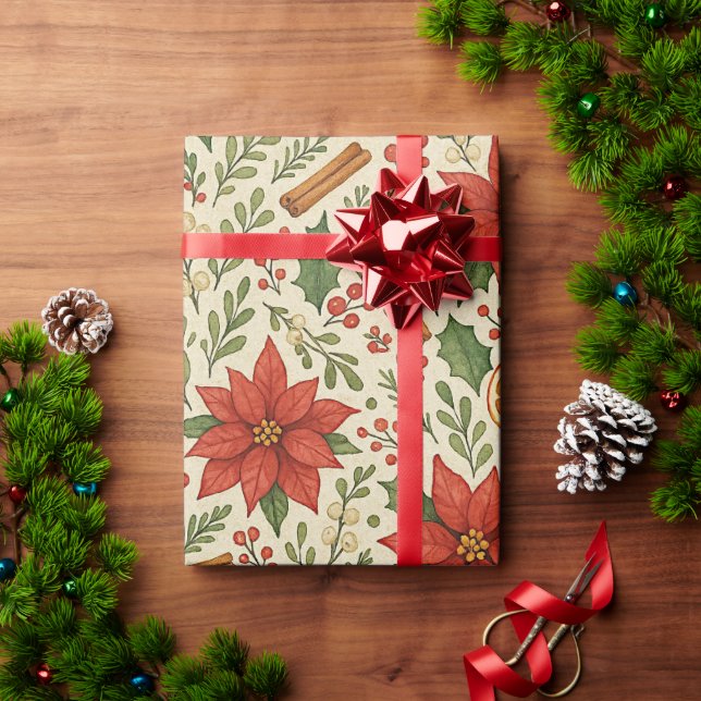 Botanical Mistletoe Classic Floral Art Pattern Wrapping Paper (Holiday Gift)