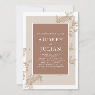 Botanical Mocha Leaf Wedding  Invitation