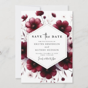 Botanical Modern Burgundy Wedding Save The Date