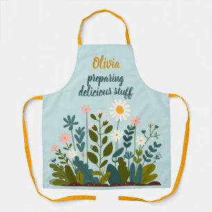 Botanical Modern Elegant  Daisies Personalized Apron