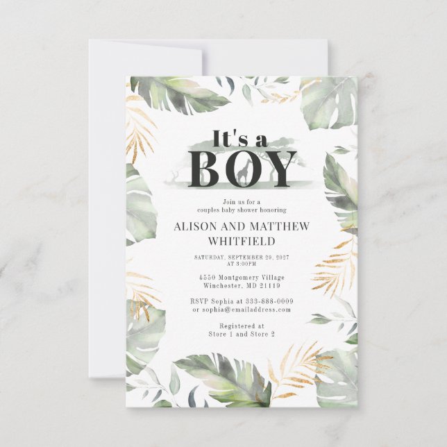 Botanical Modern Jungle Safari Giraffe Baby Shower Invitation (Front)