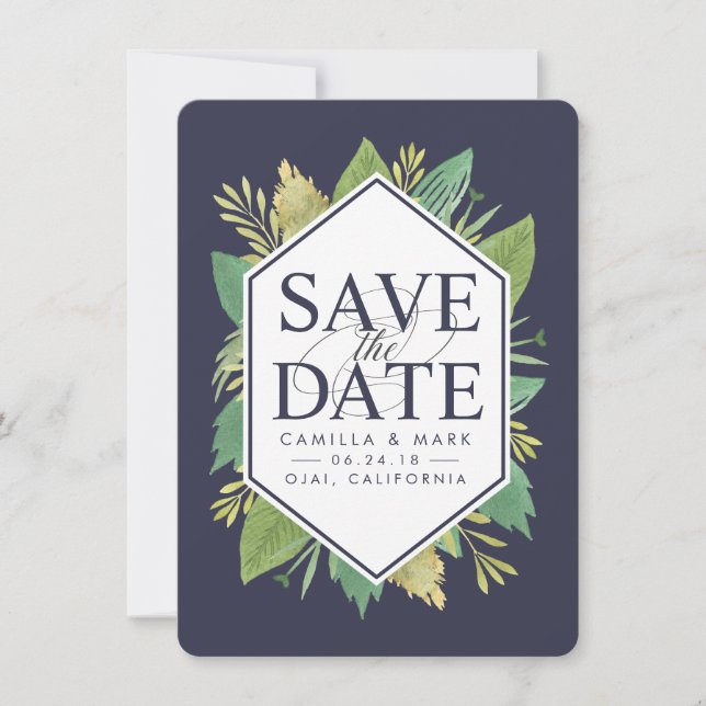 Botanical Modern Save the Date Card w/ Photo Back (Front)