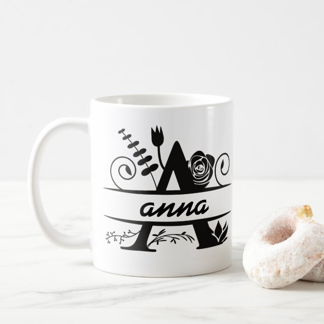 Botanical Monogram  A " ANNA " Coffee Mug (With Donut)