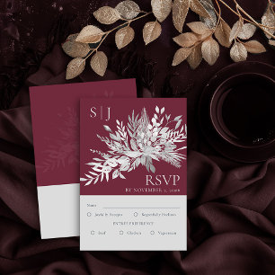 Botanical Monogram Burgundy Wedding Entree RSVP Card